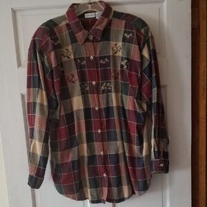 Cabin Creek Multicolor Plaid Button-Down Shirt - Burgundy, Green, Navy, Tan